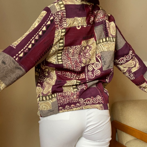 ✨Abstract plum and burgundy button up blouse✨ - Picture 2 of 4